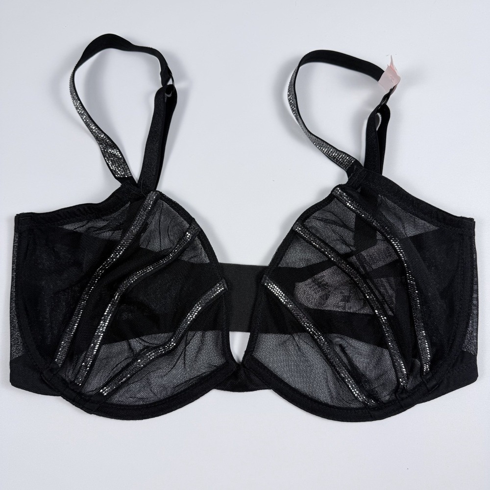 Victoria's Secret Very Sexy Mesh Shine Strap Demi Bra Black Low Cut 36DD NWT